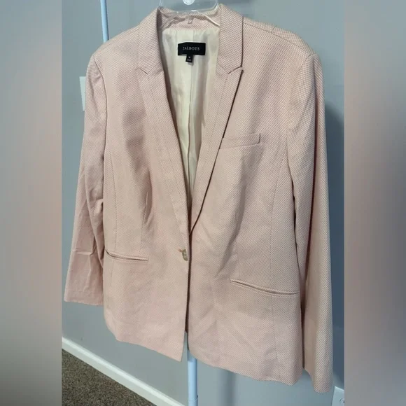 💗 💗TALBOTS Birdseye Knit One-Button Preppy Blazer - Peach & White 💗💗 - Picture 2 of 12